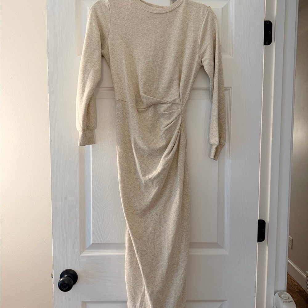 LOFT Beige Long Sleeve Ruched Maxi Dress